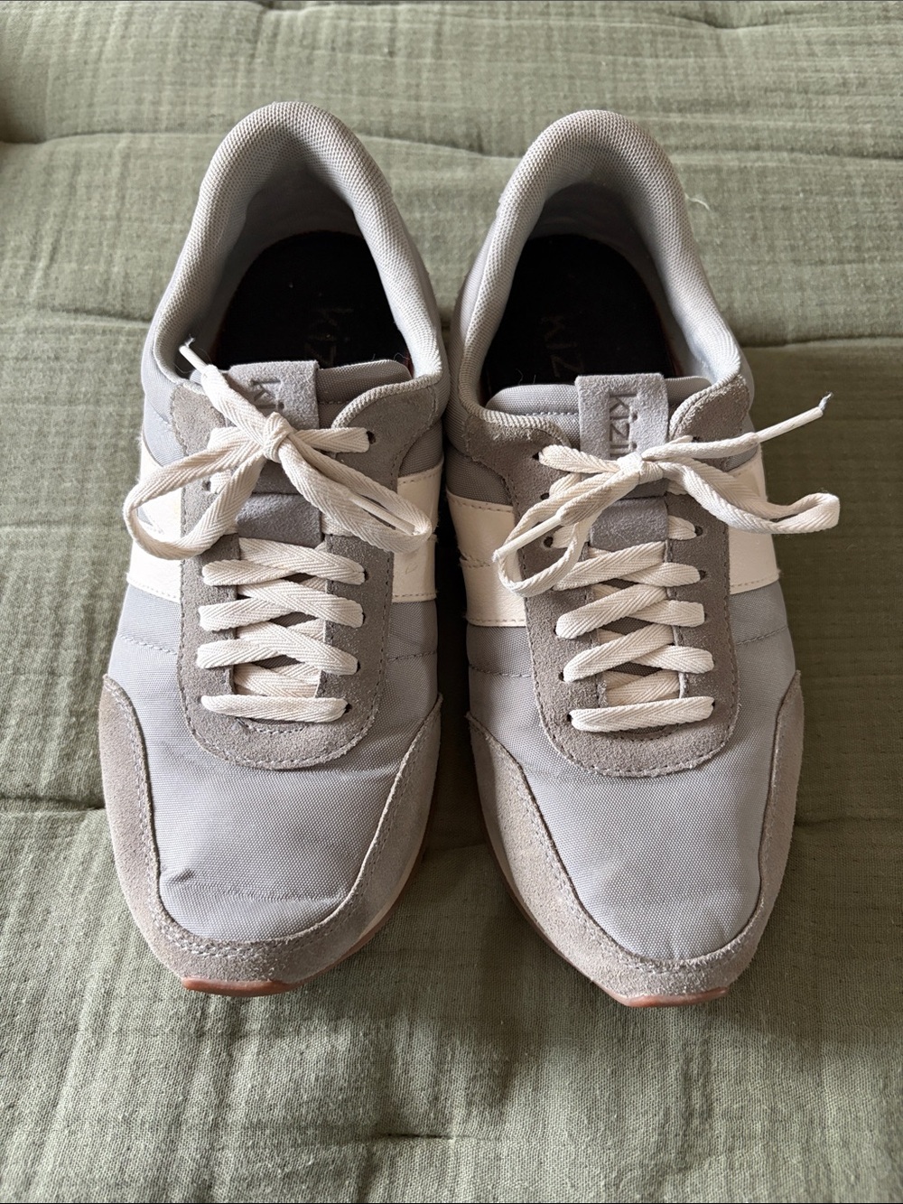 Kizik Milan Women's Grey and White Retro Sneakers; Hands Free Slip On